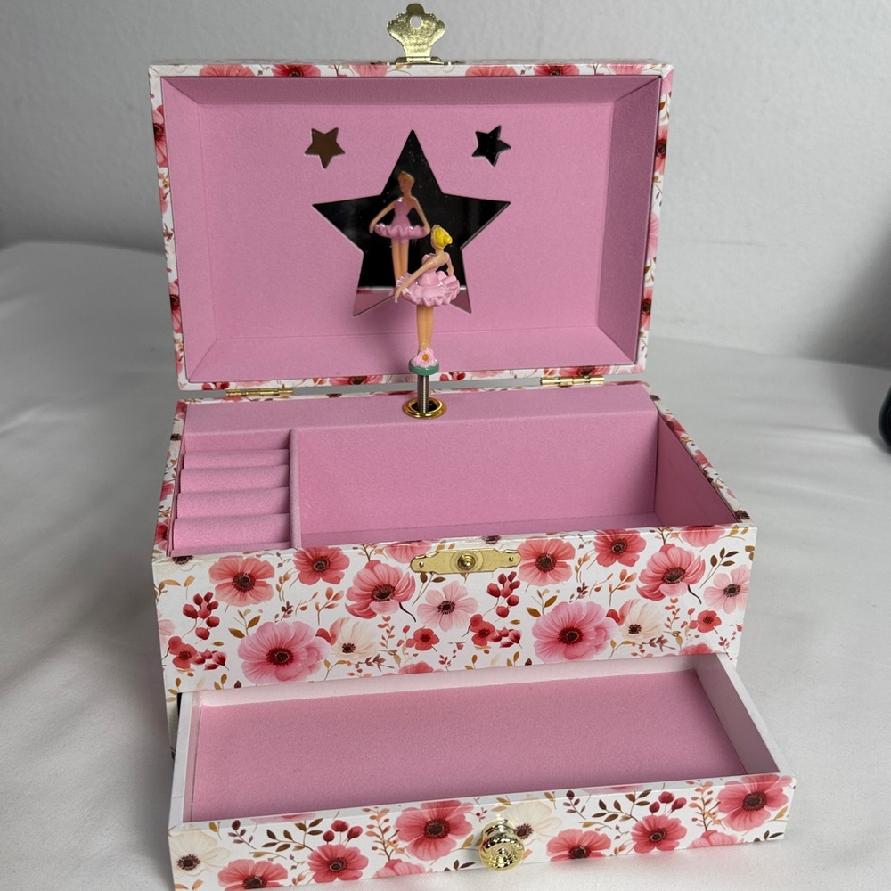 Floral‎  pattern Balerina musical Jewelry Box